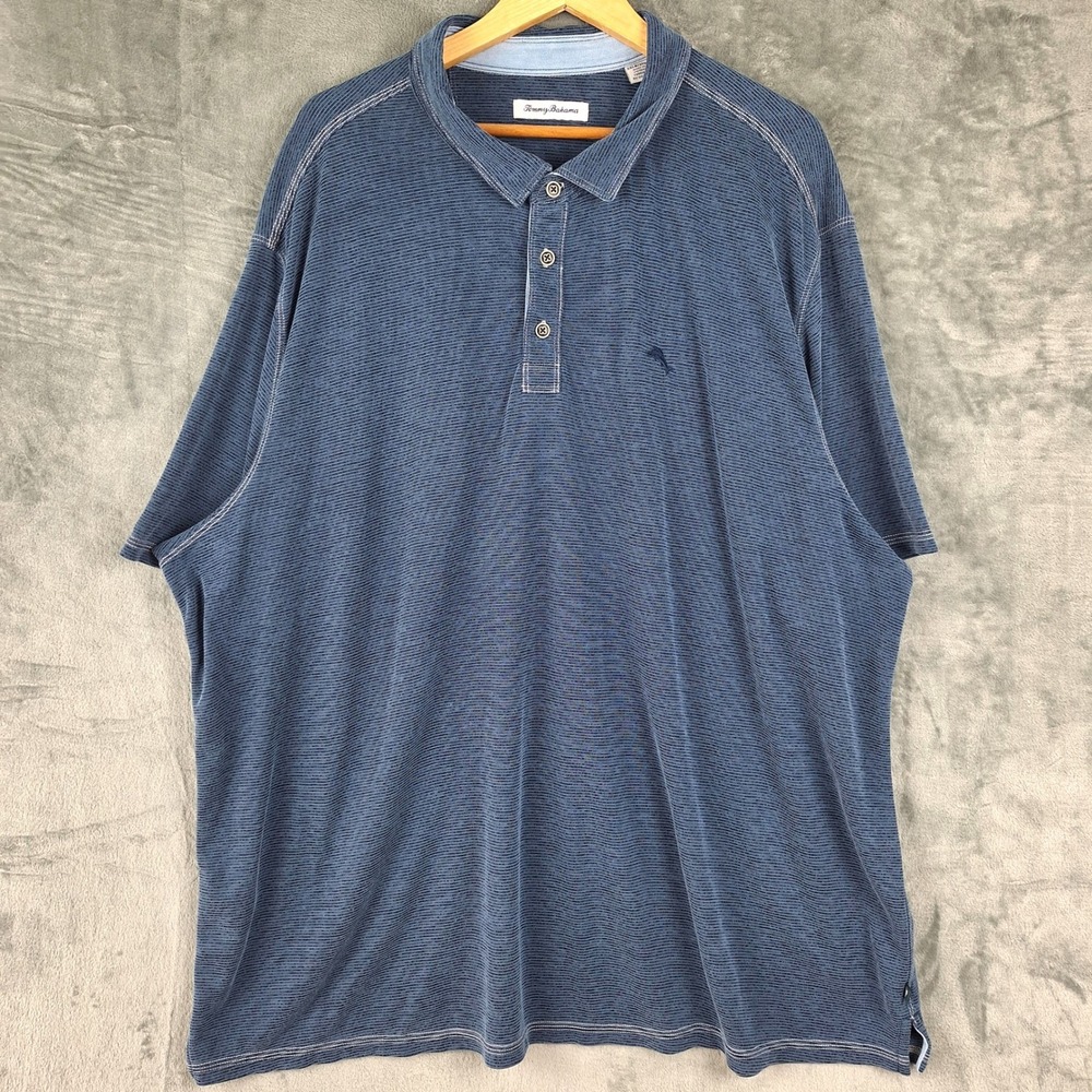 Tommy Bahama Polo Mens 3XLB Big Blue‎ Striped Golf Beach Modal Preppy Casual